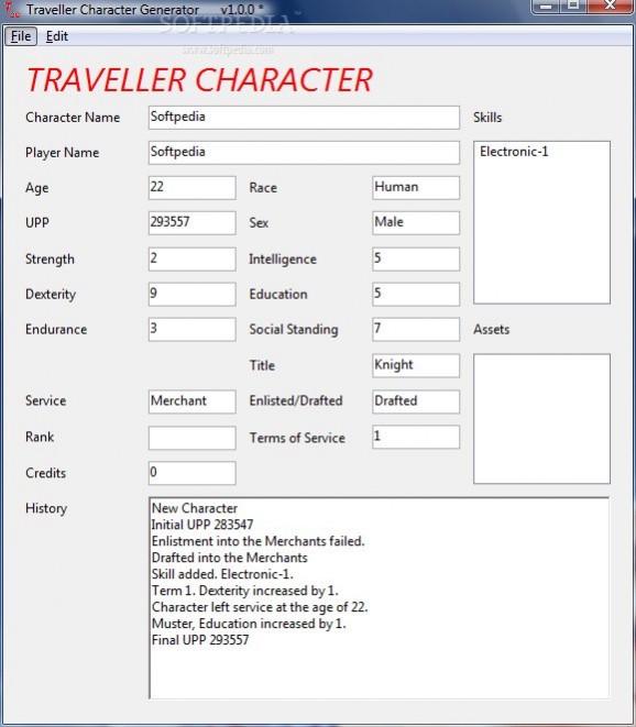 Traveller Character Generator screenshot