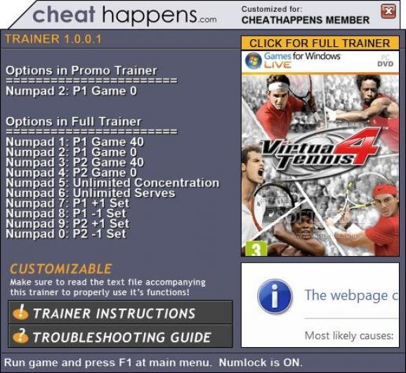 Virtua Tennis 4 +1 Trainer screenshot