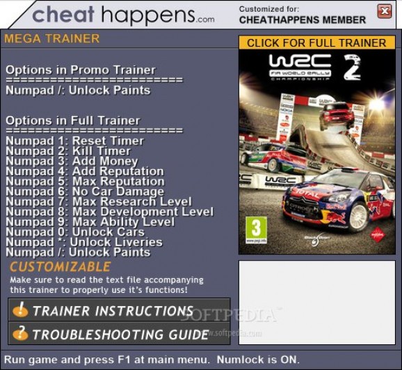 WRC FIA World Rally Championship 2011 +1 Trainer screenshot