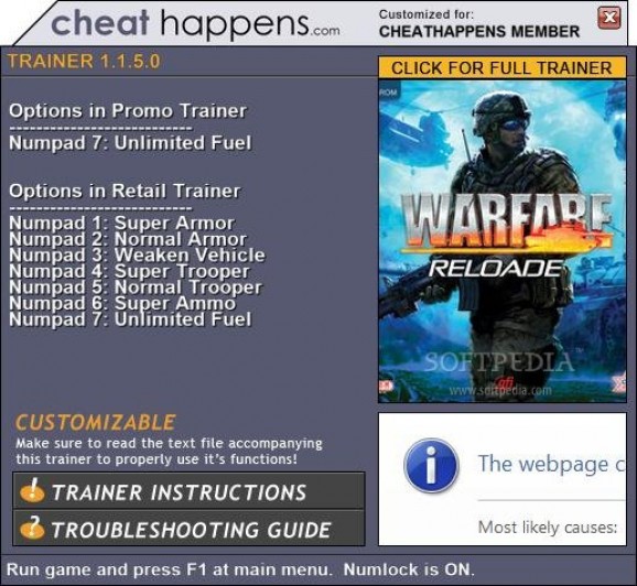 Warfare: Reloaded +1 Trainer screenshot