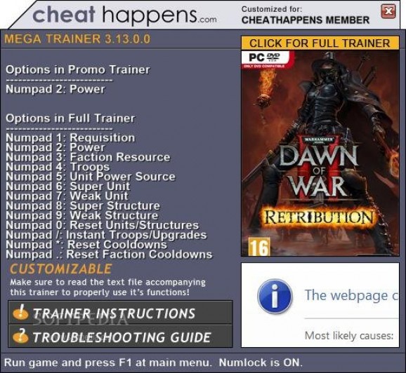 Warhammer 40,000: Dawn of War 2: Retribution +1 Trainer screenshot