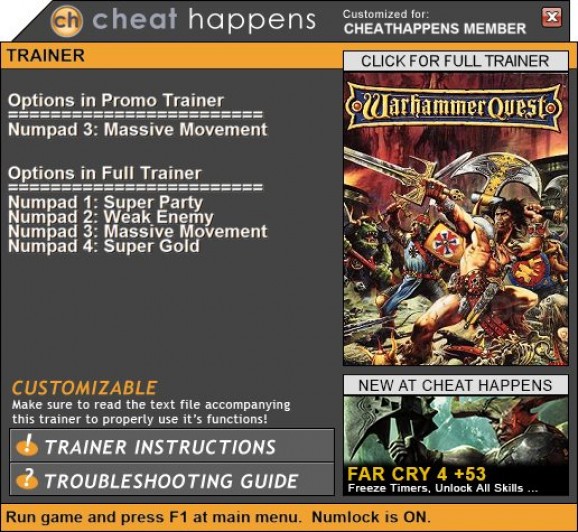 Warhammer Quest +1 Trainer screenshot