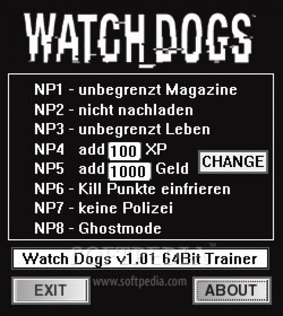 Watch Dogs +8 Trainer for 1.01 screenshot
