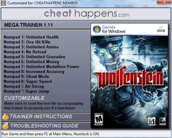 Wolfenstein +12 Trainer For 1.11 screenshot