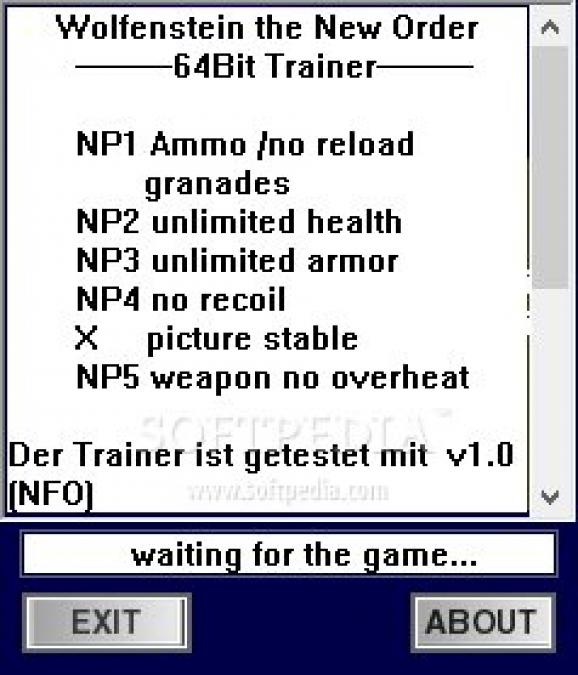 Wolfenstein: The New Order +5 Trainer for 1.0 screenshot