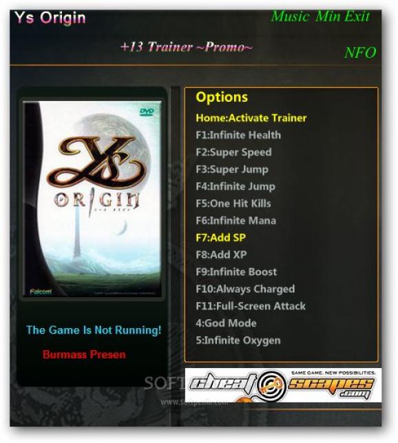 Ys Origin +1 Trainer for 07.05.2012 screenshot