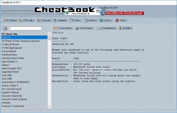 CheatBook January 2017 screenshot