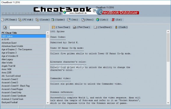CheatBook November 2016 screenshot