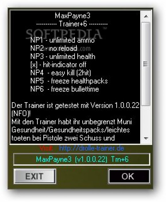 Max Payne 3 +6 Trainer for 1.0.0.22 screenshot