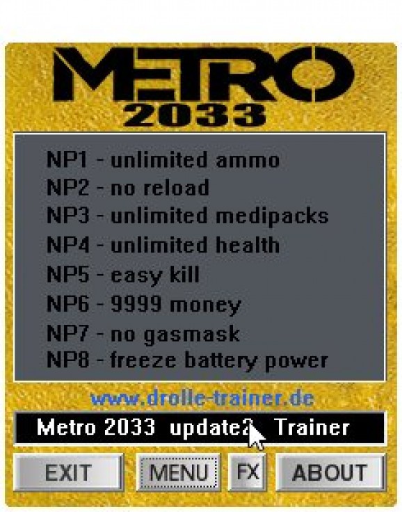 Metro 2033 +8 Trainer for 1.2 screenshot